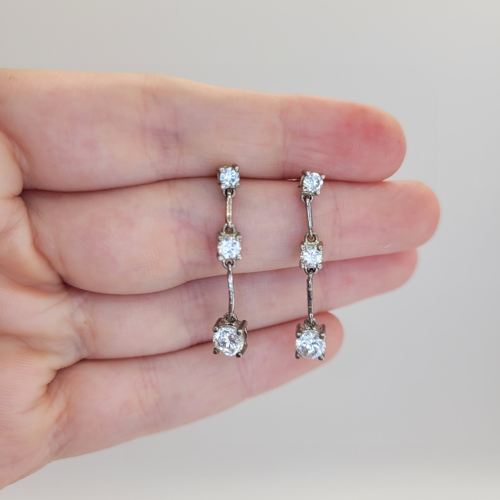 925 Sterling Silver Cubic Zirconia Tiered Dangle Libear Drop Earrings